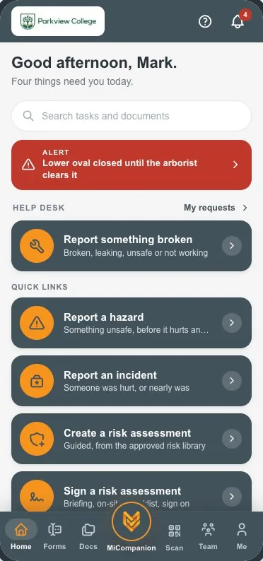 The same alert at the top of the worker app