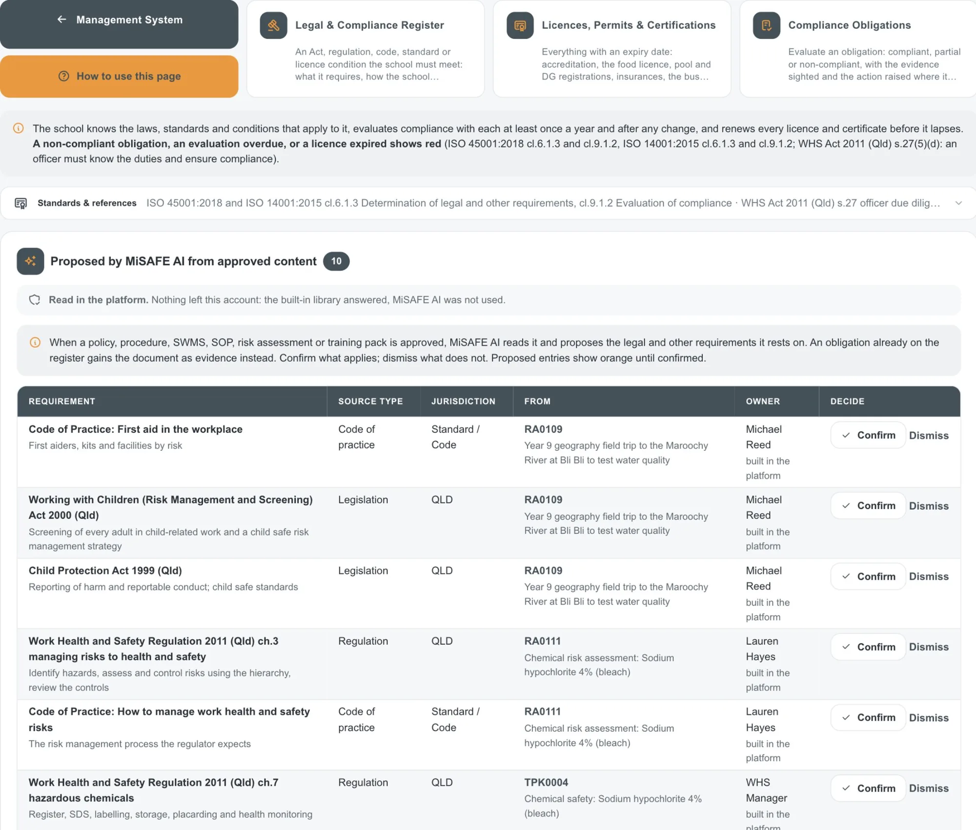 Legal & Compliance, in the demo school account