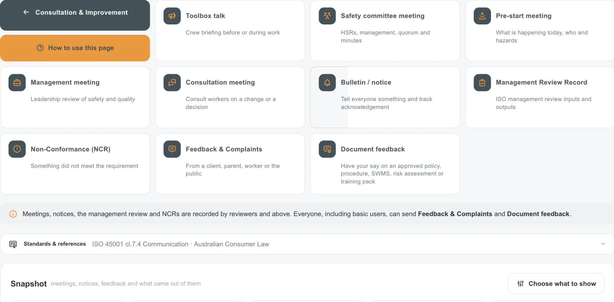 Meetings & Communication, in the demo school account