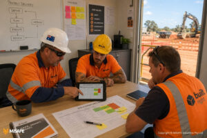 australian-construction-team-reviewing-risk-and-opportunity-action-plan-in-site-office